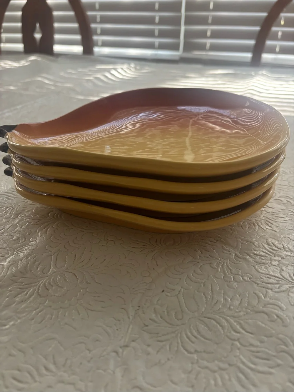 Set of 4 Vintage Pottery Barn Yellow-Orange Pear-Shaped Ceramic Serving Plates